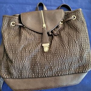Brown Textured Vegan Leather Womens Backpack